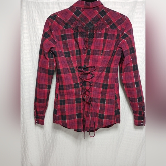 Harley Davidson Ladies Downswept Wing Plaid Cotton Longsleeve  Shirt. S - Picture 2 of 12